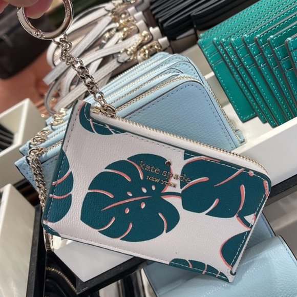 Kate spade Darcy Monstera Leaves Printed Medium L - Zip Card Holder with Keyring - Picture 9 of 12